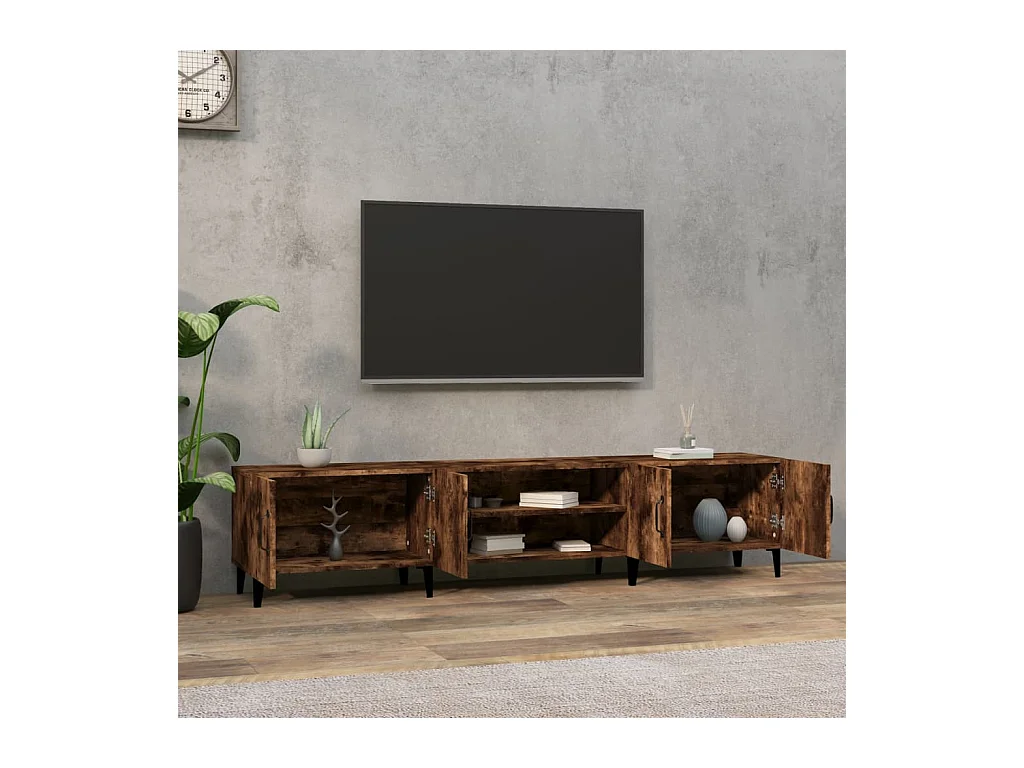 Meuble TV | Banc TV | Armoire TV chêne fumé 180x31,5x40 cm bois d'ingénierie