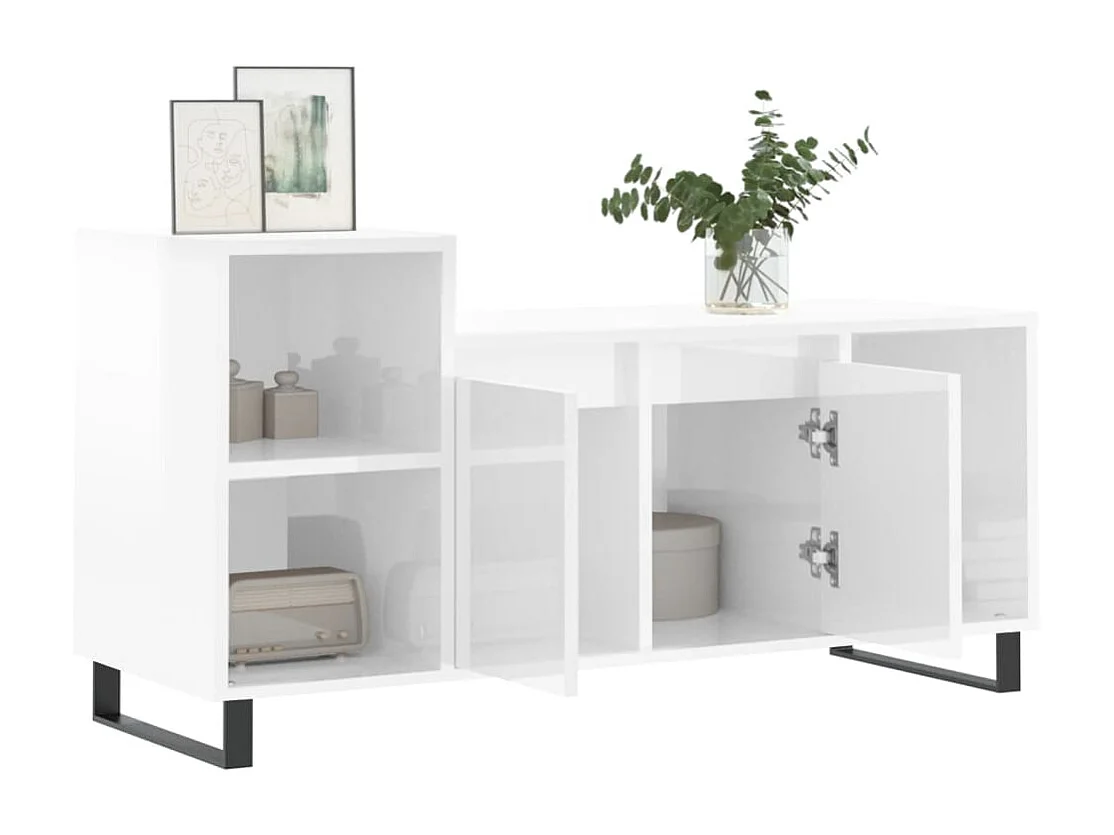 Mueble de TV | Mueble de salón madera contrachapada blanco brillo 100x35x55 cm