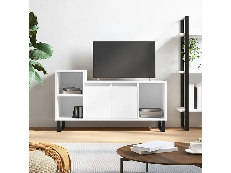 Meuble TV | Banc TV | Armoire TV Blanc brillant 100x35x55 cm Bois d'ingénierie
