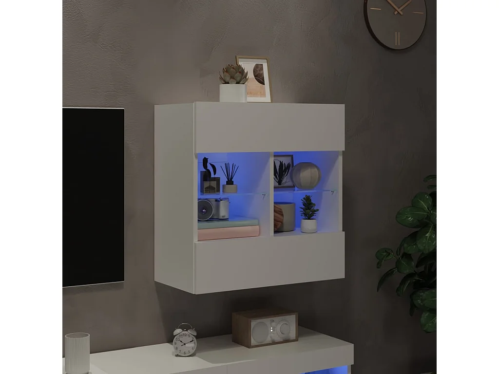 Mueble de TV | Mueble de salón de pared con luces LED blanco 58,5x30x60,5 cm