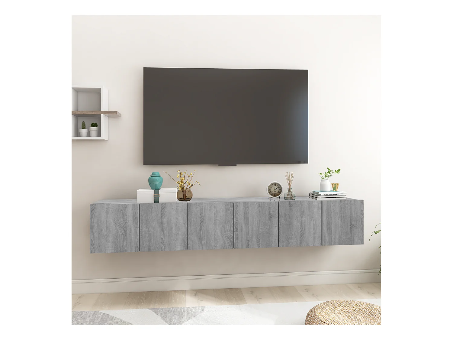 muebles para TV  | Gabinetes de TV |  Muebles de salón colgantes 3 uds madera gris Sonoma 60x30x30 cm