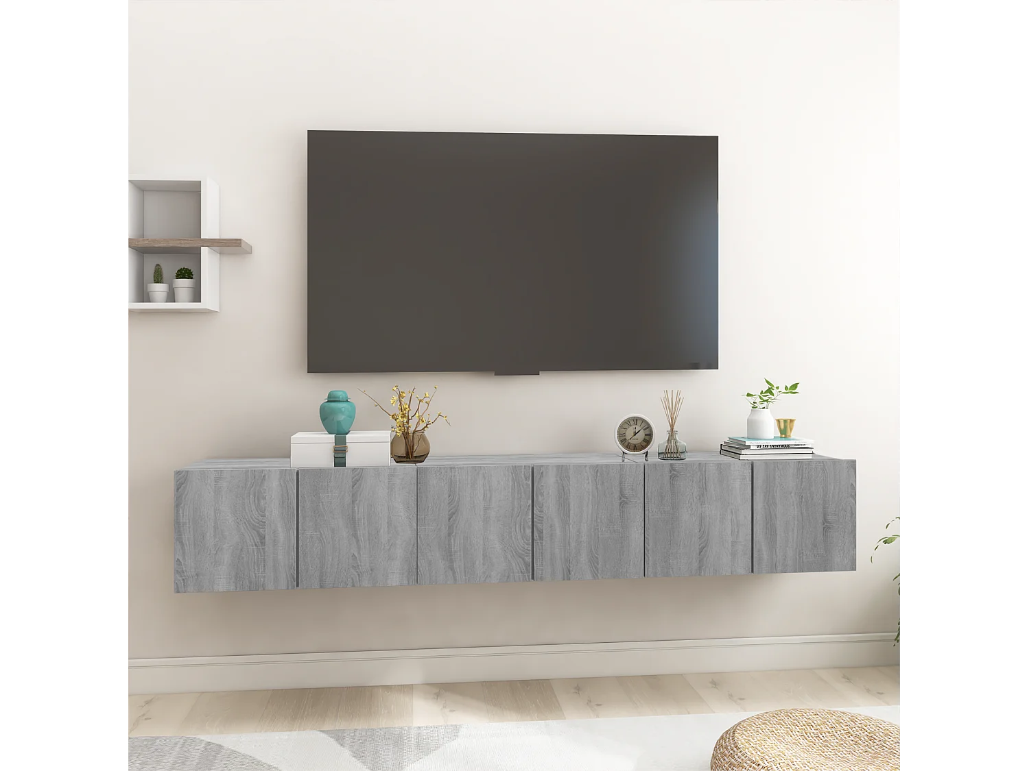 Tv-hangmeubel | Tv-Bank | TV-kasts 3 st 60x30x30 cm bewerkt hout grijs sonoma eiken