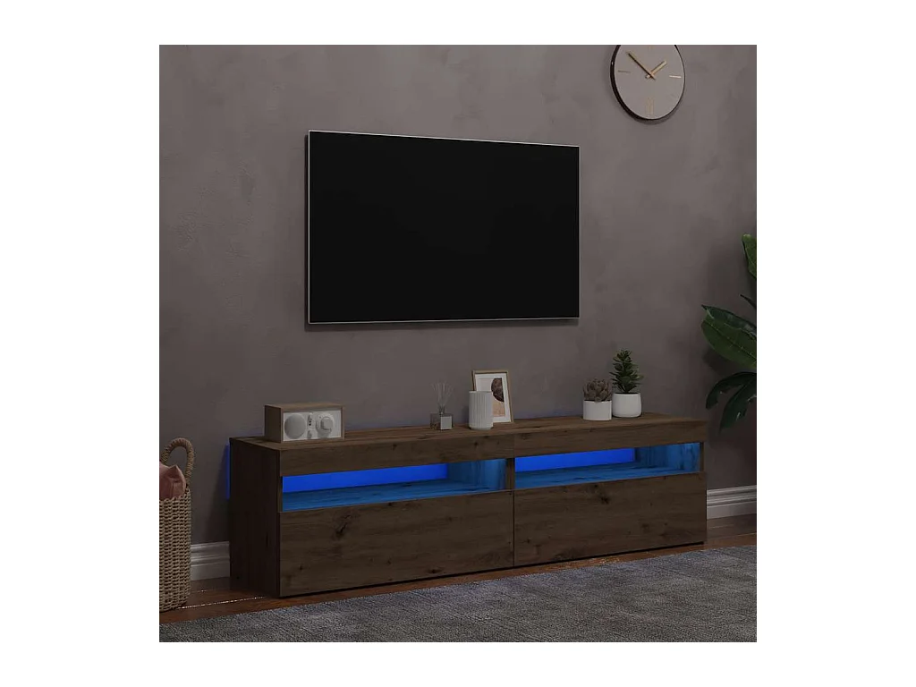 Muebles TV | Gabinetes de TV | Muebles de salón con luces LED 2 uds madera ingeniería roble artisan