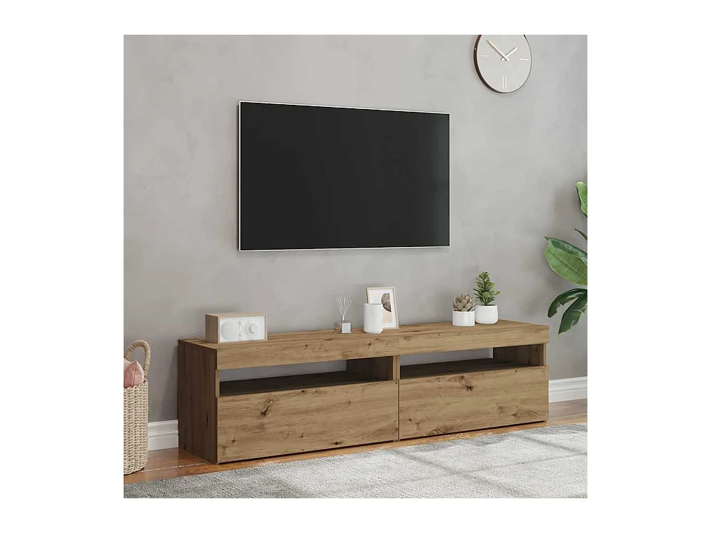 Muebles TV | Gabinetes de TV | Muebles de salón con luces LED 2 uds madera ingeniería roble artisan