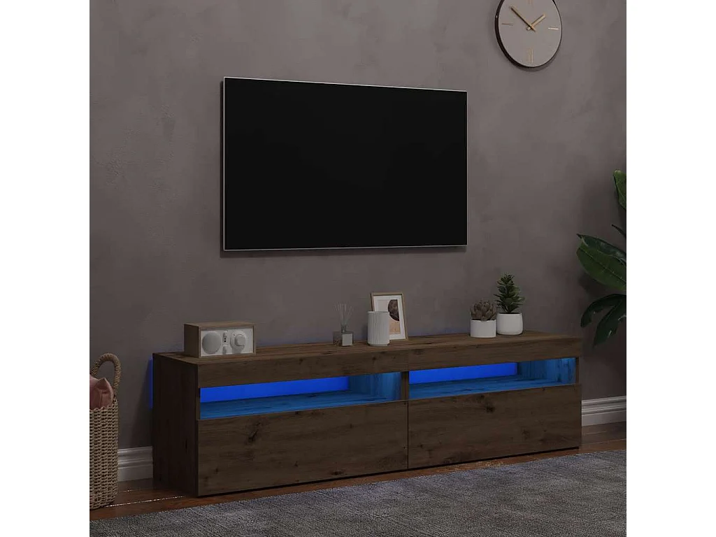 Muebles TV | Gabinetes de TV | Muebles de salón con luces LED 2 uds madera ingeniería roble artisan