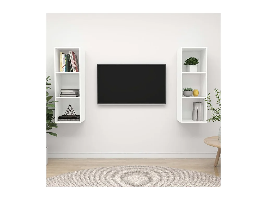 Muebles de salón | Gabinetes de TV |  Muebles de TV de pared 2 uds madera ingeniería blanco