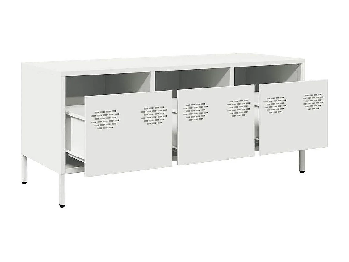 Meuble TV | Banc TV | Armoire TV blanc 101,5x39x43,5 cm acier laminé à froid