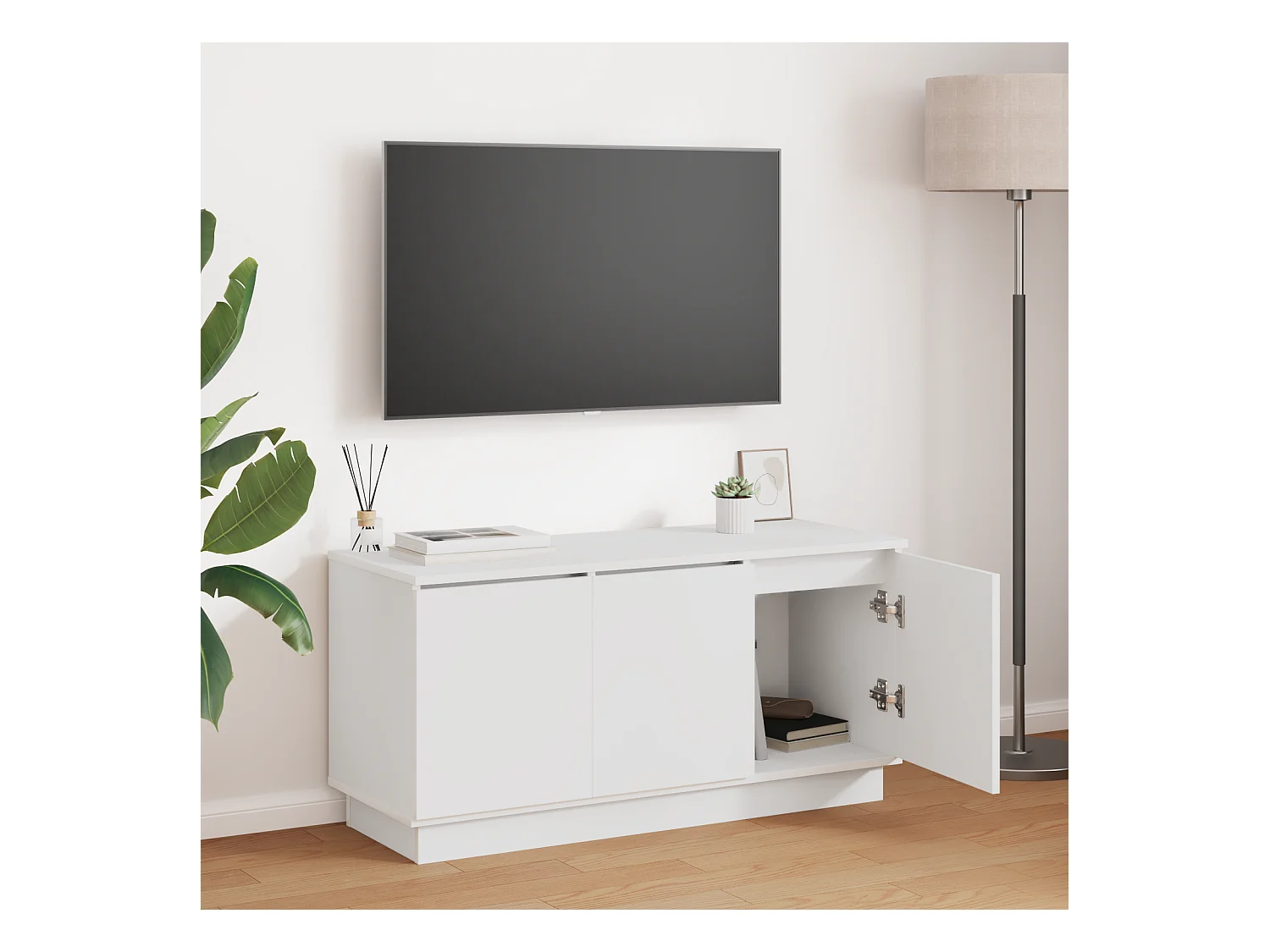 Mueble de TV | Mueble de salón con LED Blanco 100 x 38 x 49 cm