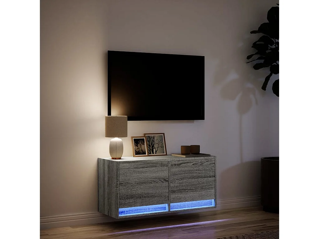 Tv-wandmeubel | TV-kast | Tv-Bank met LED 80x31x35 cm grijs sonoma eikenkleurig