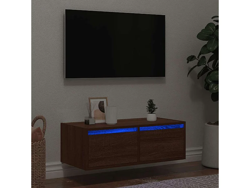 Meuble TV | Banc TV | Armoire TV avec lumières LED chêne marron 75x35,5x25 cm