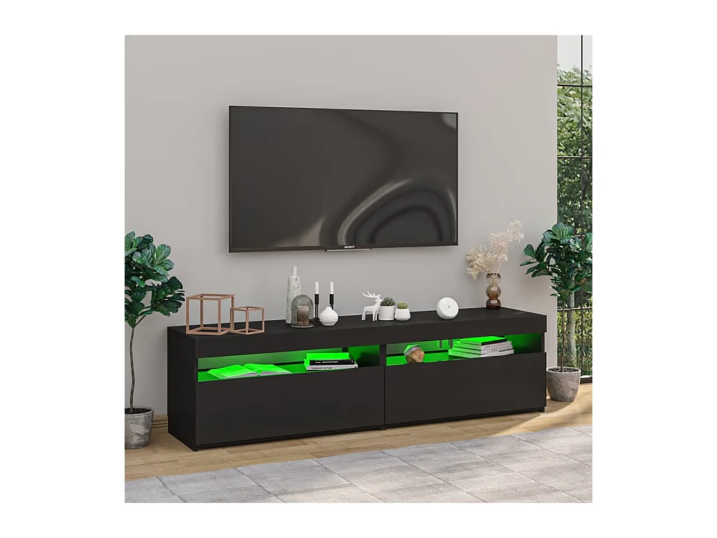 Muebles de TV | Gabinetes de TV |  Muebles de salón con luces LED 2 unidades negro 75x35x40 cm