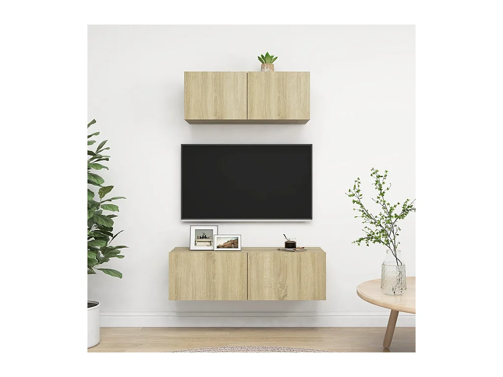 Juego de muebles de salón | Gabinetes de TV |  Muebles de TV 2 piezas roble Sonoma