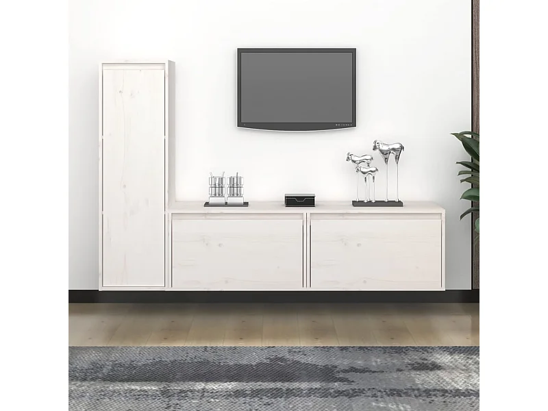 Meubles TV | Bancs TV | Armoires TV 3 pcs Blanc Bois massif de pin