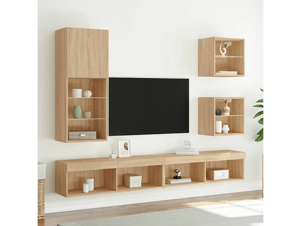 Meuble TV | Banc TV | Armoire TV avec lumières LED chêne sonoma 40,5x30x102 cm