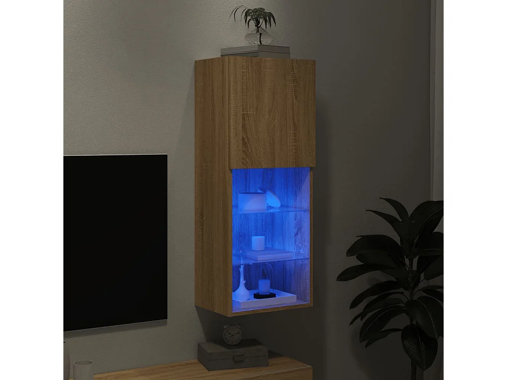 Meuble TV | Banc TV | Armoire TV avec lumières LED chêne sonoma 40,5x30x102 cm