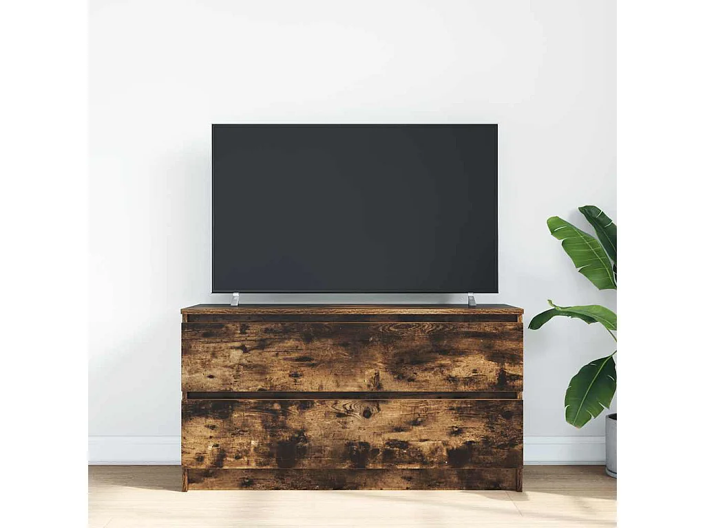 Meuble TV | Banc TV | Armoire TV chêne fumé 100x35x54 cm bois d'ingénierie
