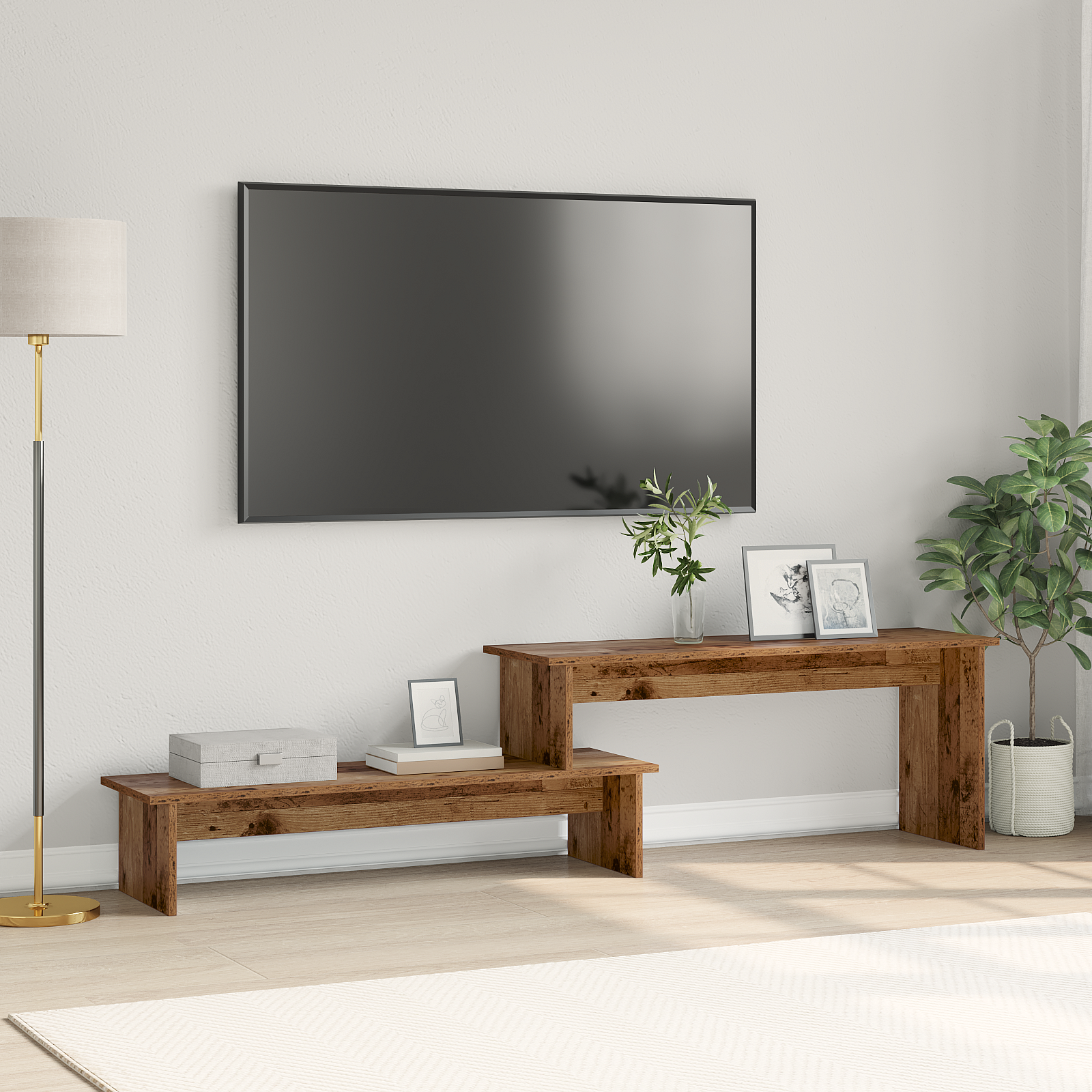 Skraut Home TV-kast, tv-meubel, opslag, 200 x 45 x 35 cm, voor televisies tot 203 cm, om op te hangen, moderne stijl, zwart en wit