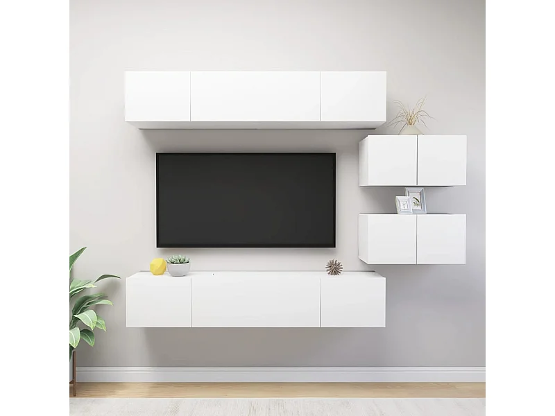 Set de muebles de salón TV | Gabinetes de TV |  Muebles de TV 6 piezas madera de ingeniería blanco