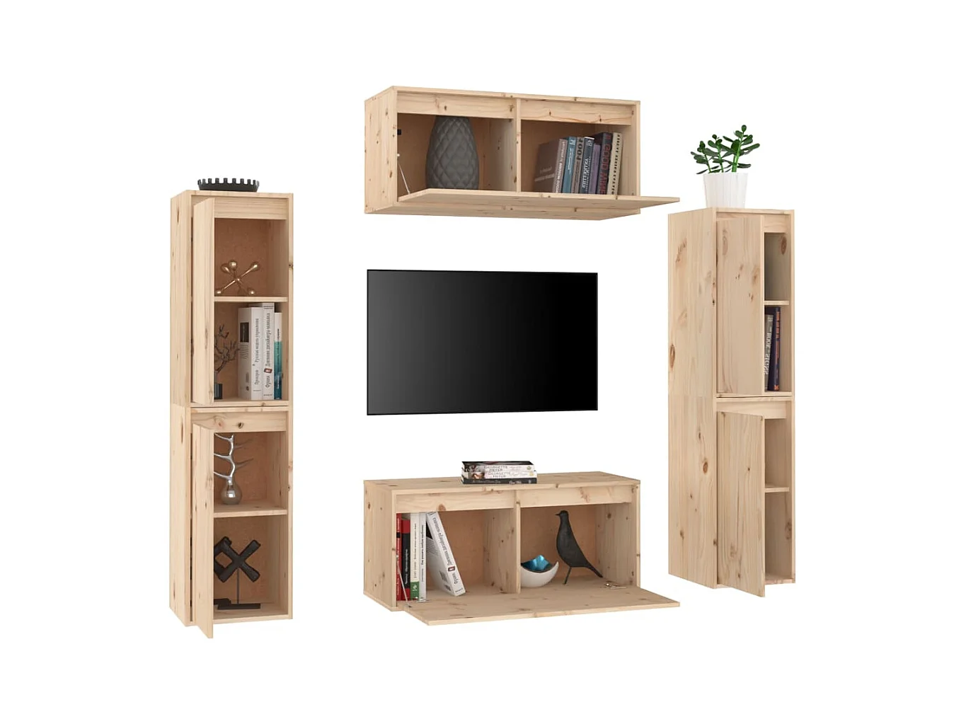 muebles para TV  | Gabinetes de TV |  Muebles de salón 6 piezas madera maciza de pino