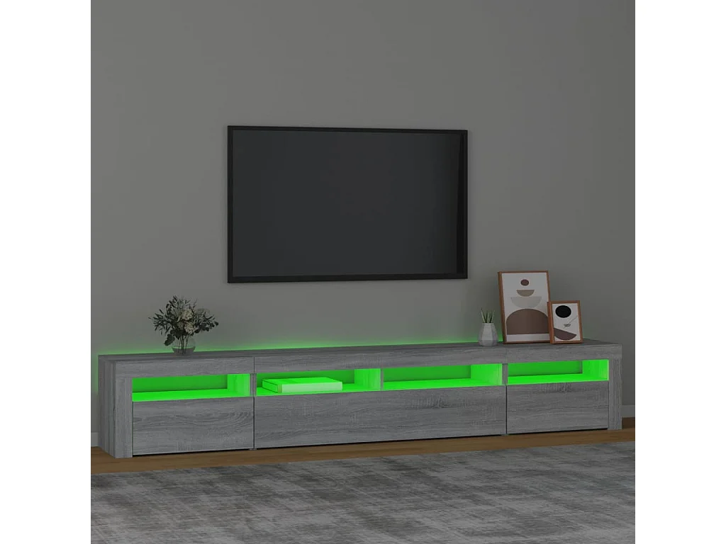Meuble TV | Banc TV | Armoire TV avec lumières LED Sonoma gris 240x35x40 cm