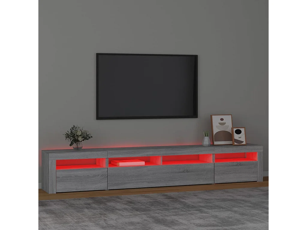 Meuble TV | Banc TV | Armoire TV avec lumières LED Sonoma gris 240x35x40 cm