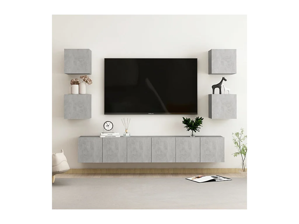 Set de Muebles de salón | Gabinetes de TV |  Muebles de TV 7 pzas madera ingeniería gris hormigón