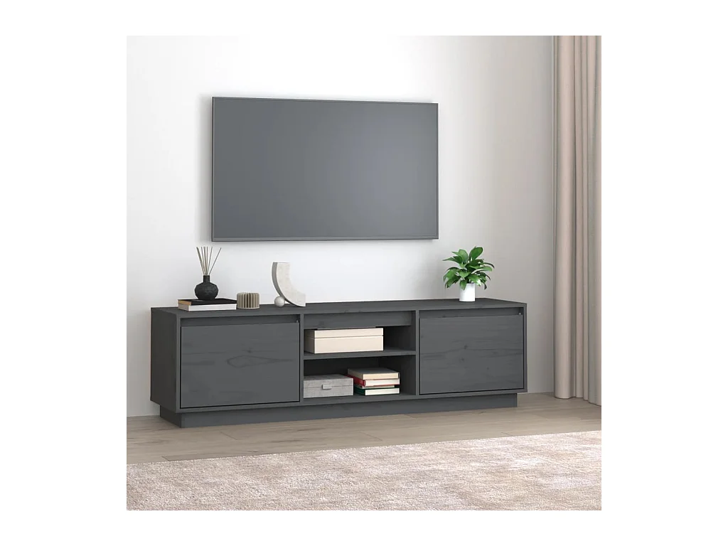 Mueble de TV | Mueble de salón de madera maciza de pino gris 140x35x40 cm