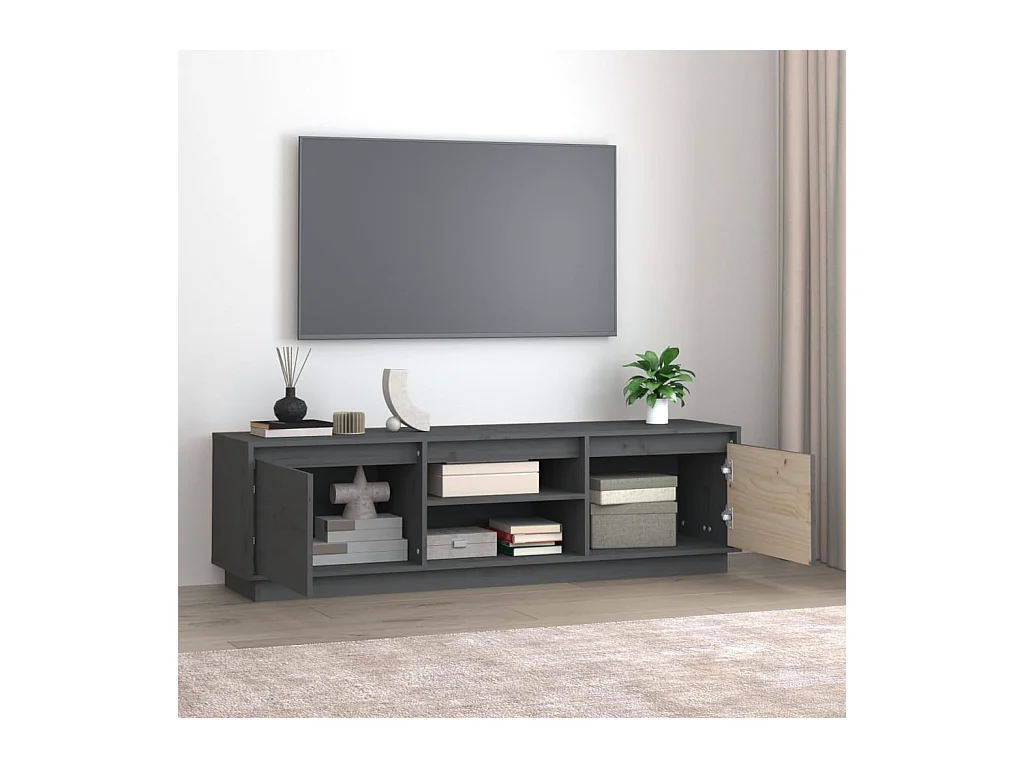 Mueble de TV | Mueble de salón de madera maciza de pino gris 140x35x40 cm