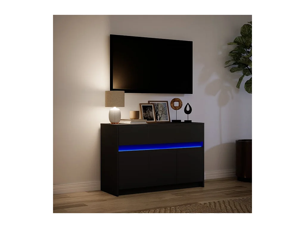 Tv-meubel | Tv-Bank | TV-kastmet LED 91x34x61 cm bewerkt hout zwart
