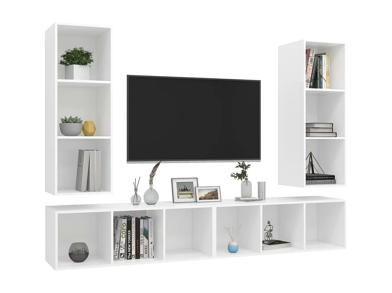 Meubles TV | Bancs TV | Armoires TV muraux 4 pcs Blanc Bois d'ingénierie