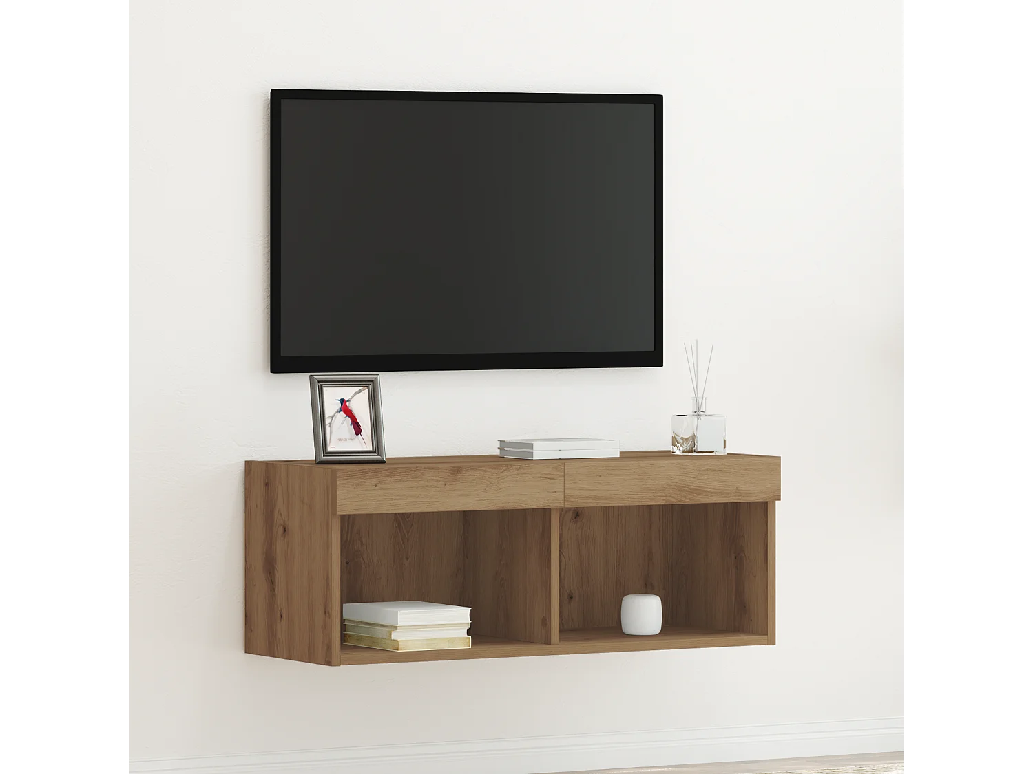 Tv-wandmeubel | TV-kast | Tv-Bank met LED 80x30x30 cm artisanaal eiken