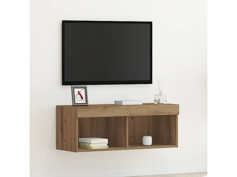 Tv-wandmeubel | TV-kast | Tv-Bank met LED 80x30x30 cm artisanaal eiken