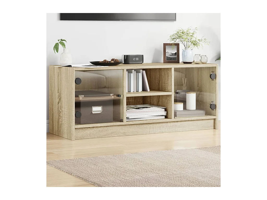 Mueble de TV | Mueble de salón con puertas de vidrio roble Sonoma 102x37x42 cm