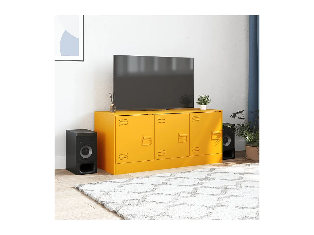 Mueble para TV  | Gabinete de TV |  Mueble de salón de acero amarillo mostaza 99x39x44 cm