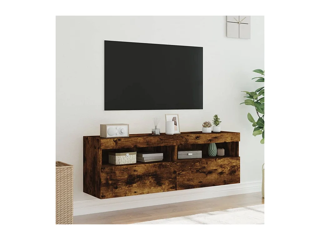 Muebles TV | Gabinetes de TV | Muebles de salón de pared luces LED 2 uds roble ahumado 60x30x40 cm