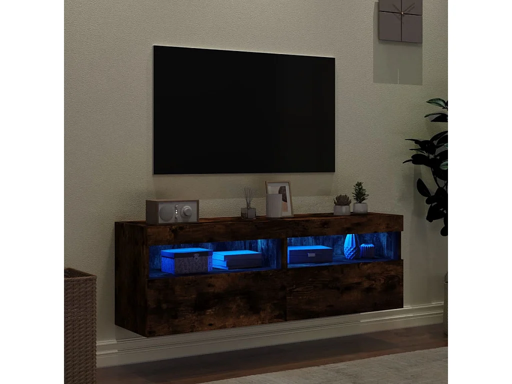 Meubles TV | Bancs TV | Armoires TV muraux et lumières LED 2pcs chêne fumé 60x30x40 cm