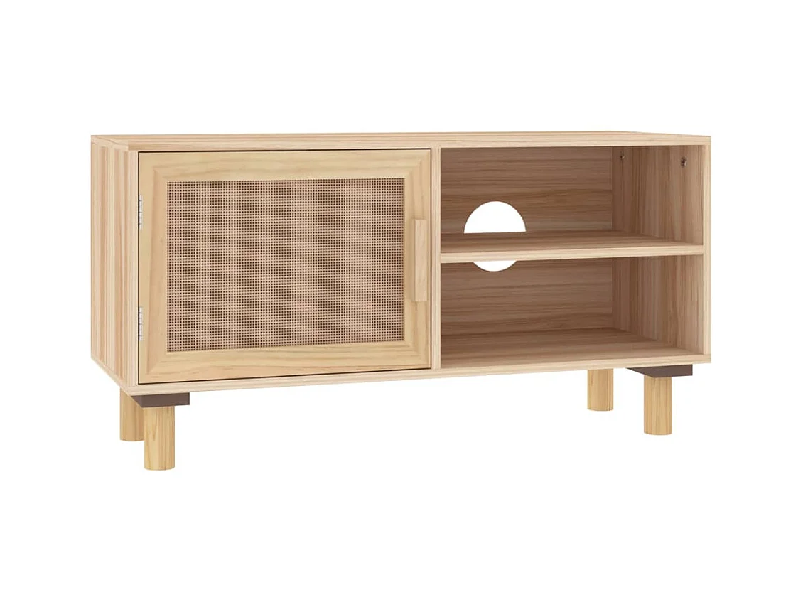 Meuble TV | Banc TV | Armoire TV Marron 80x30x40cm Bois de pin massif et rotin naturel