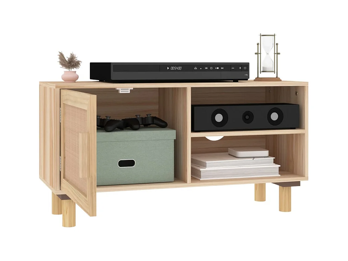 Meuble TV | Banc TV | Armoire TV Marron 80x30x40cm Bois de pin massif et rotin naturel