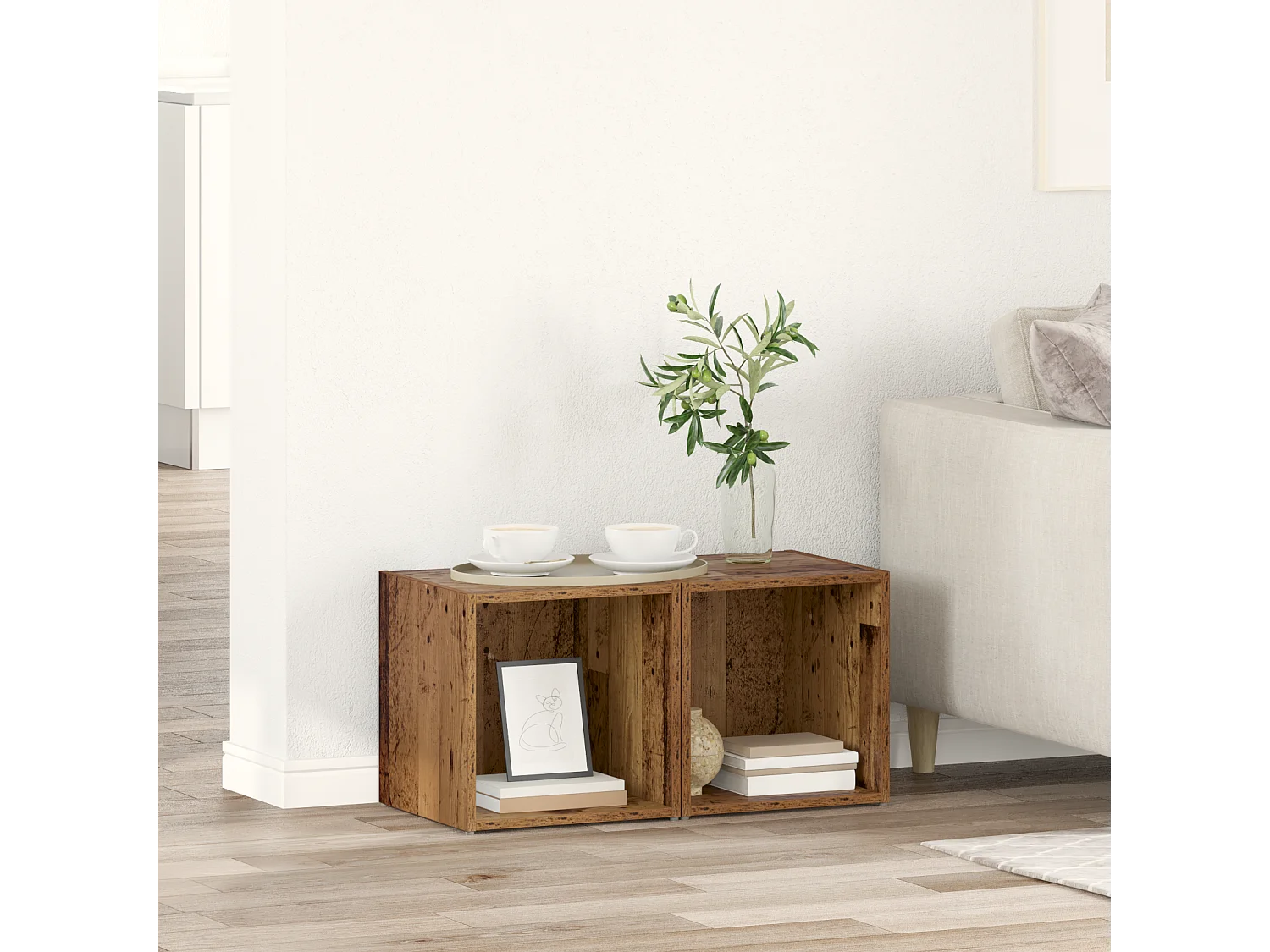 TV-kast | Tv-meubel | Tv-Bank met opslag 2 pcs Bruin 37 x 35 x 37 cm Bewerkt hout