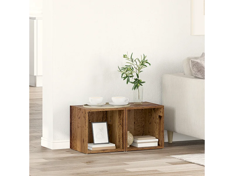 TV-kast | Tv-meubel | Tv-Bank met opslag 2 pcs Bruin 37 x 35 x 37 cm Bewerkt hout