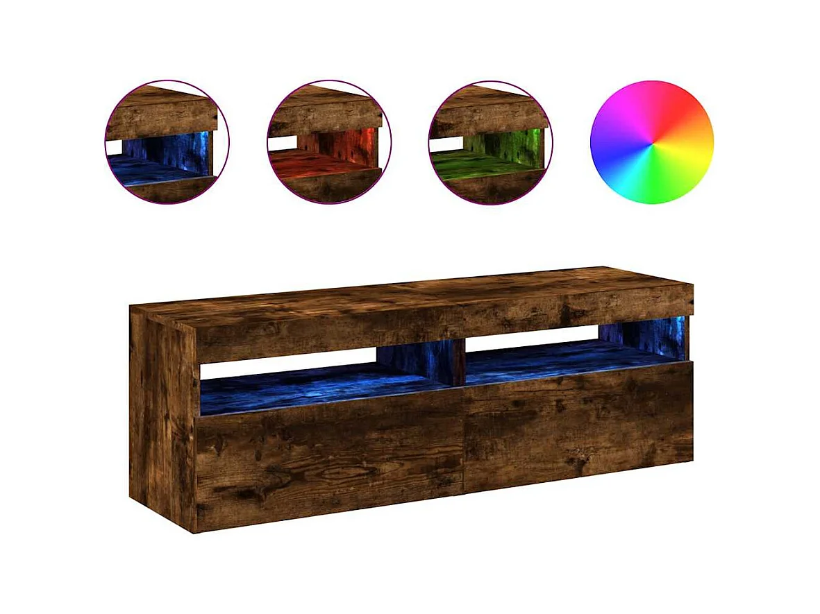 Muebles de TV | Gabinetes de TV |  Muebles de salón con luces LED 2 uds roble ahumado 60x35x40 cm