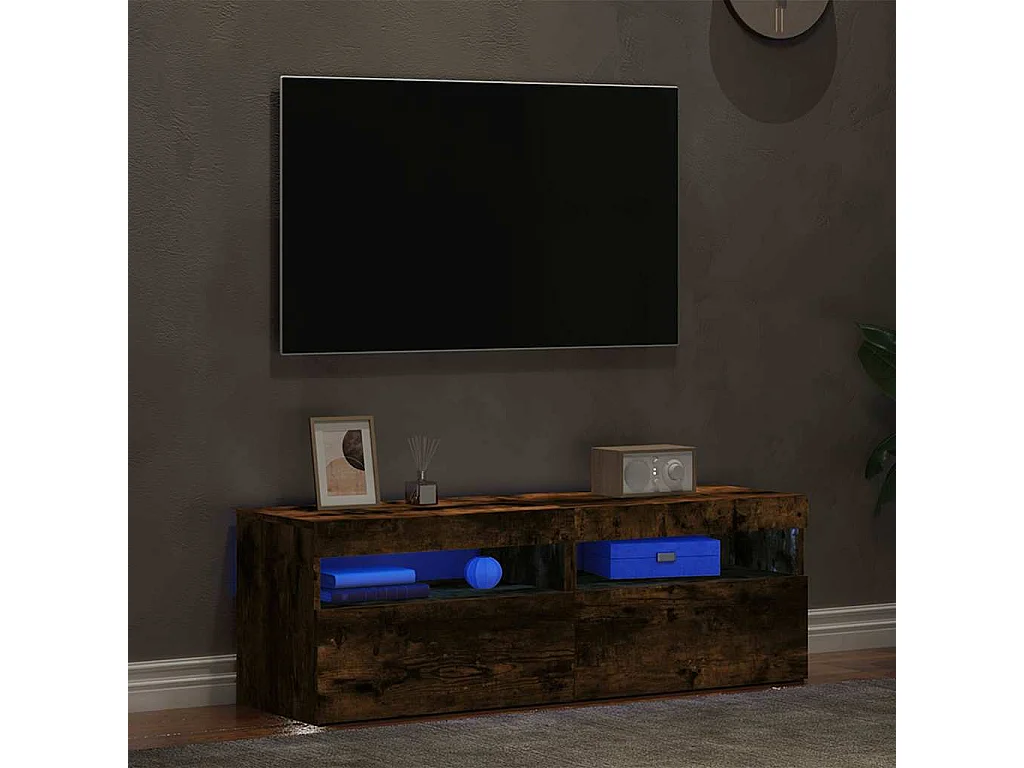 Muebles de TV | Gabinetes de TV |  Muebles de salón con luces LED 2 uds roble ahumado 60x35x40 cm