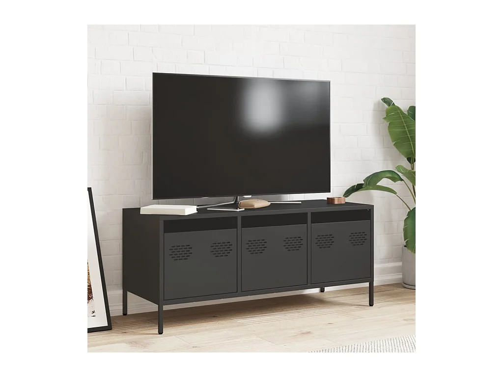 Mueble para TV  | Gabinete de TV |  Mueble de salón acero laminado en frío negro 101,5x39x43,5 cm