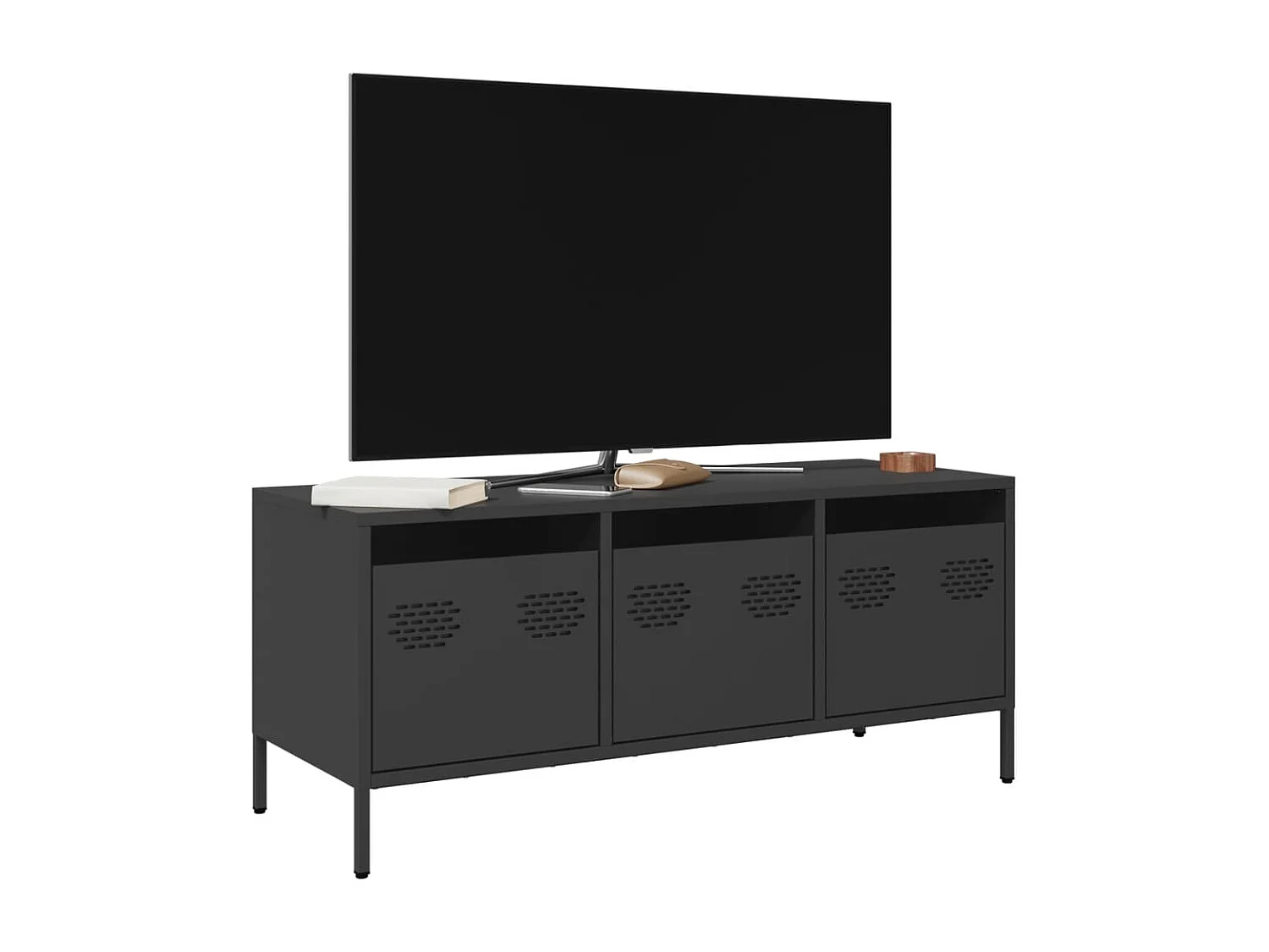 Meuble TV | Banc TV | Armoire TV noir 101,5x39x43,5 cm acier laminé à froid
