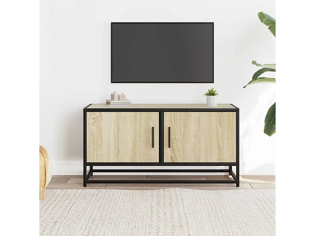 Tv-meubel | Tv-Bank | TV-kast80x34,5x40 cm bewerkt hout metaal sonoma eikenkleurig