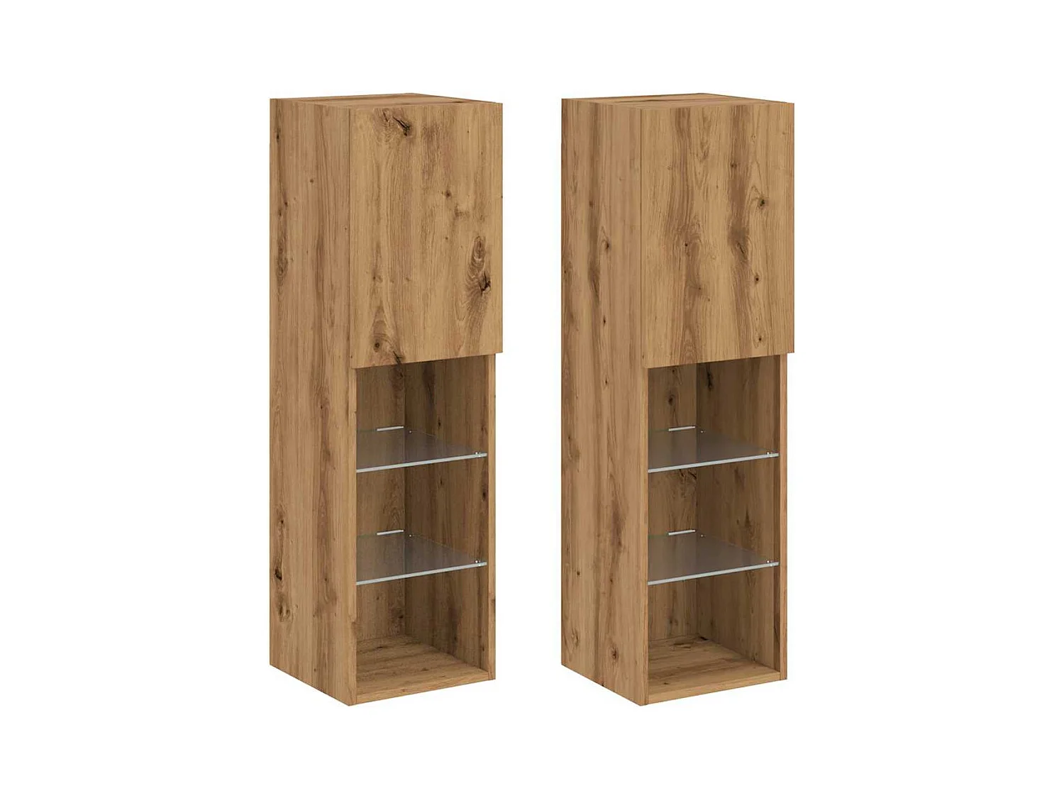 Muebles TV | Gabinetes de TV | Muebles de salón con luces LED 2 uds roble artesanal 30,5x30x102 cm