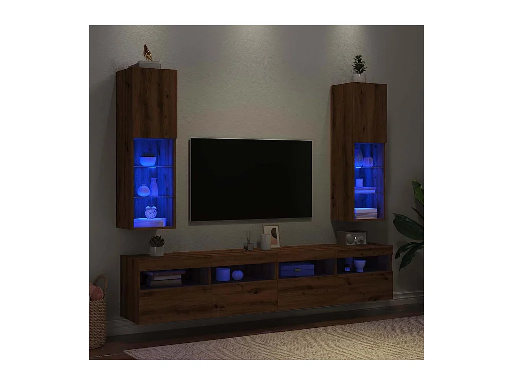 Tv-meubels | Tv-Banken | TV-kasten met LED's 2 st 30,5x30x102 cm artisanaal eiken
