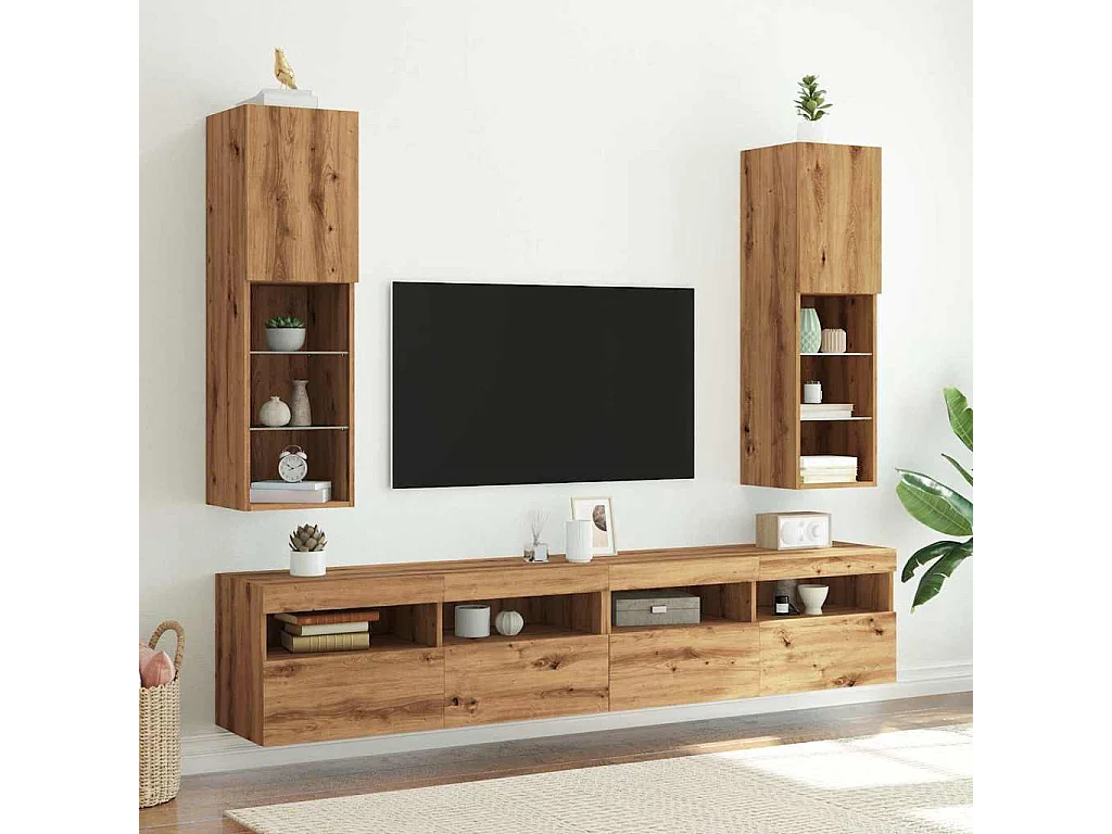 Tv-meubels | Tv-Banken | TV-kasten met LED's 2 st 30,5x30x102 cm artisanaal eiken