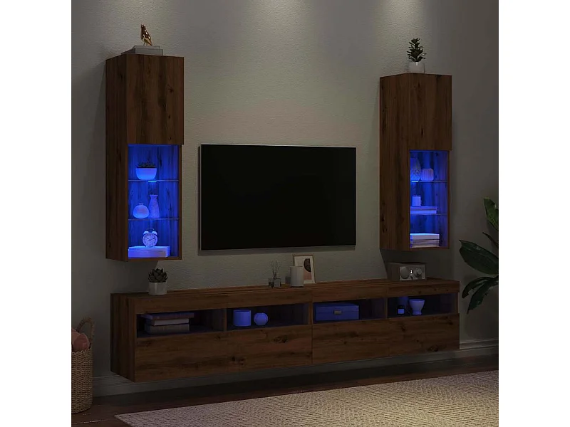 Tv-meubels | Tv-Banken | TV-kasten met LED's 2 st 30,5x30x102 cm artisanaal eiken