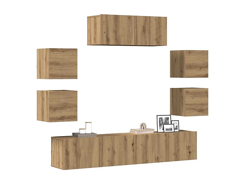 Mueble para TV  | Gabinete de TV |  Mueble de salón de pared madera contrachapada artesanal 7 piezas